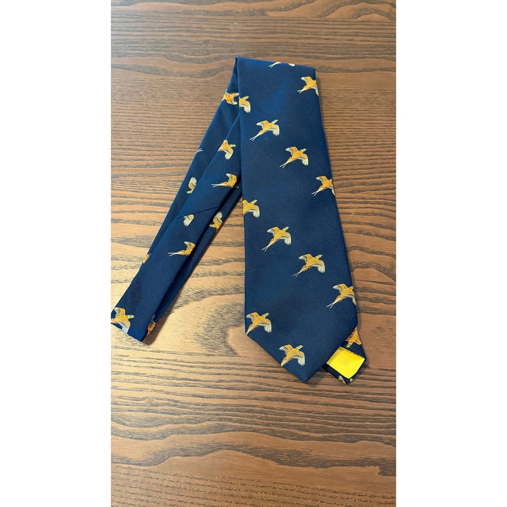 Vaughn 1927 Berkeley CA Vintage Navy Pheasant Animal Print Preppy Silk Tie